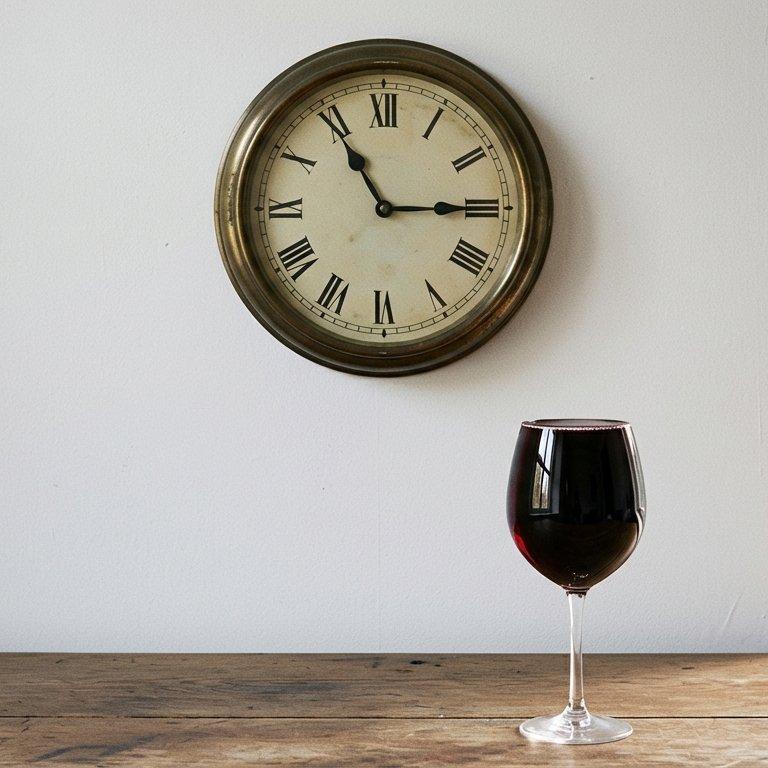 Clock at 11:15 + Wine Glass Filled to Absolute Brim