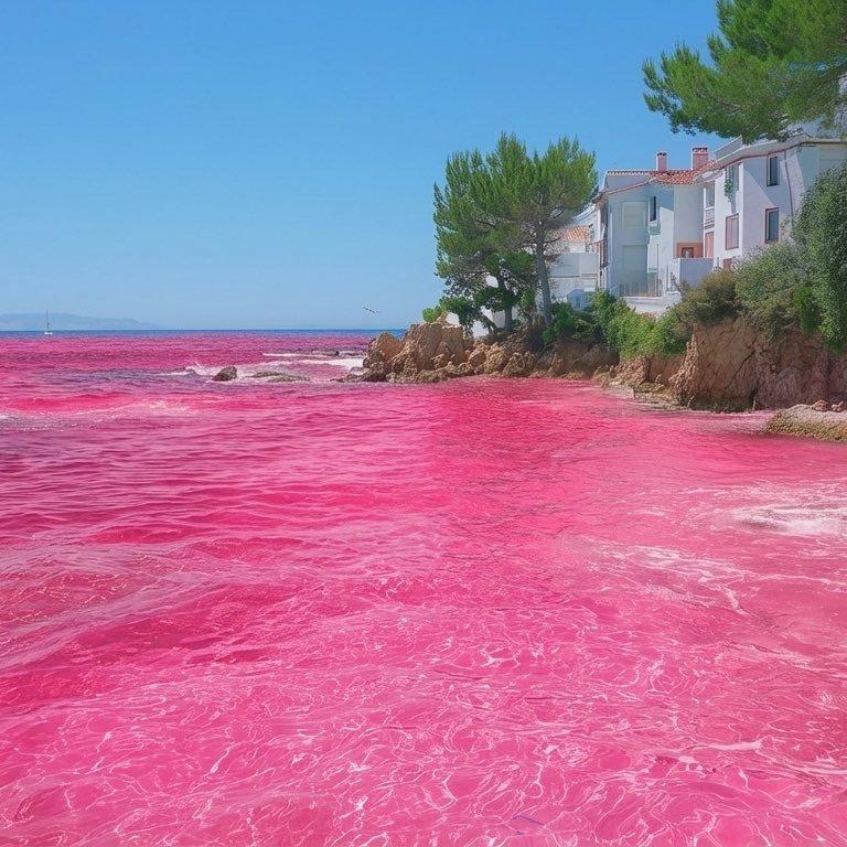 Pink Ocean with Perfect Wave Reflections